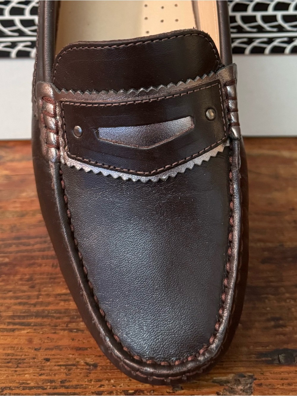 Women’s Driver Club USA Leather Driving Loafers, Dark Brown/Silver, Size 9.5